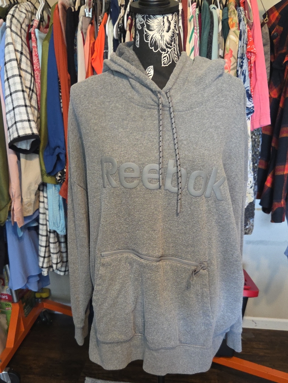 Reebok Men's Gray Zip-Up Hoodie with Chest Logo
